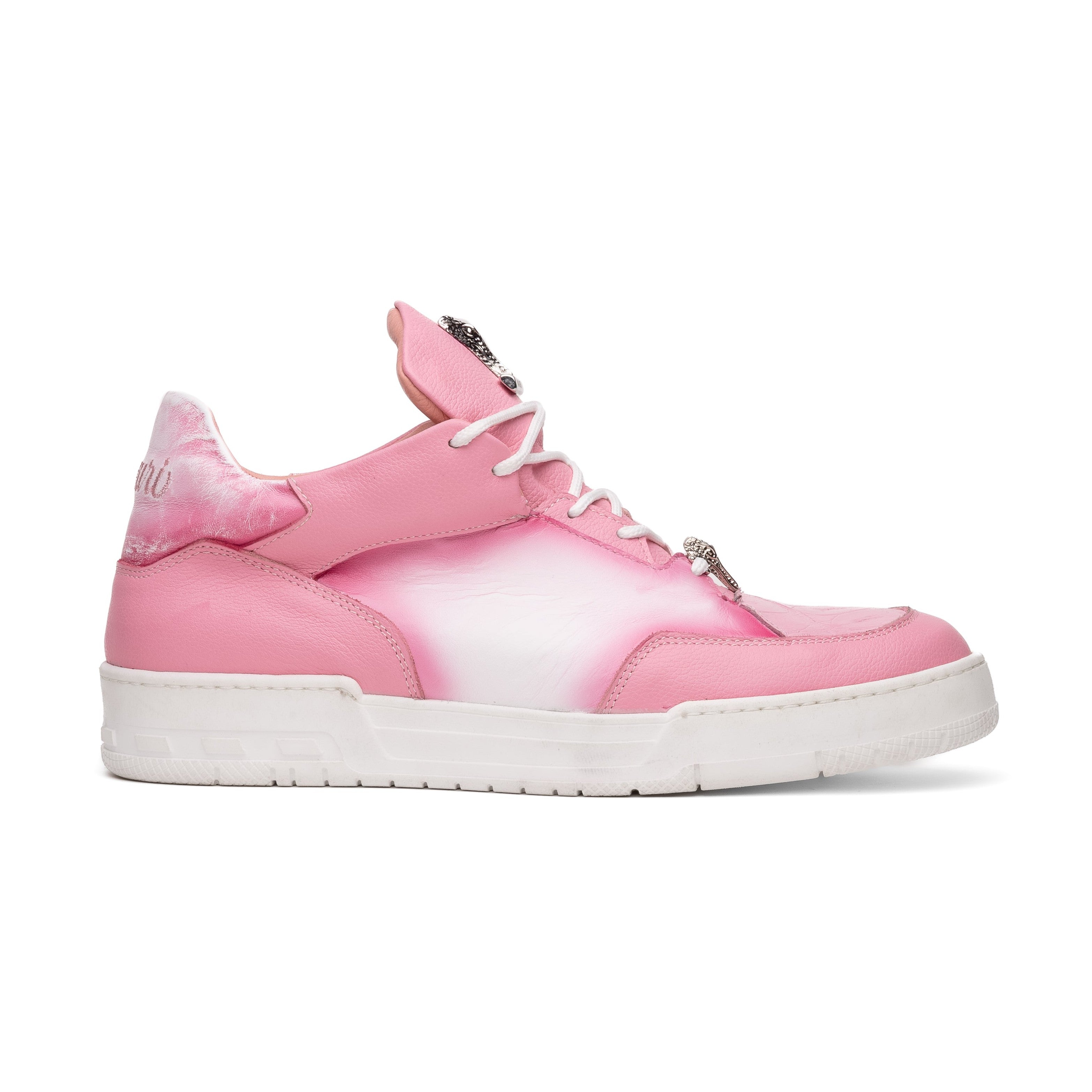 Mauri Ghost 8423 Men's Shoes Pink & White with Pink Finish Exotic Crocodile / Time / Nappa Leather Casual Slip-On Sneakers (MA5621)