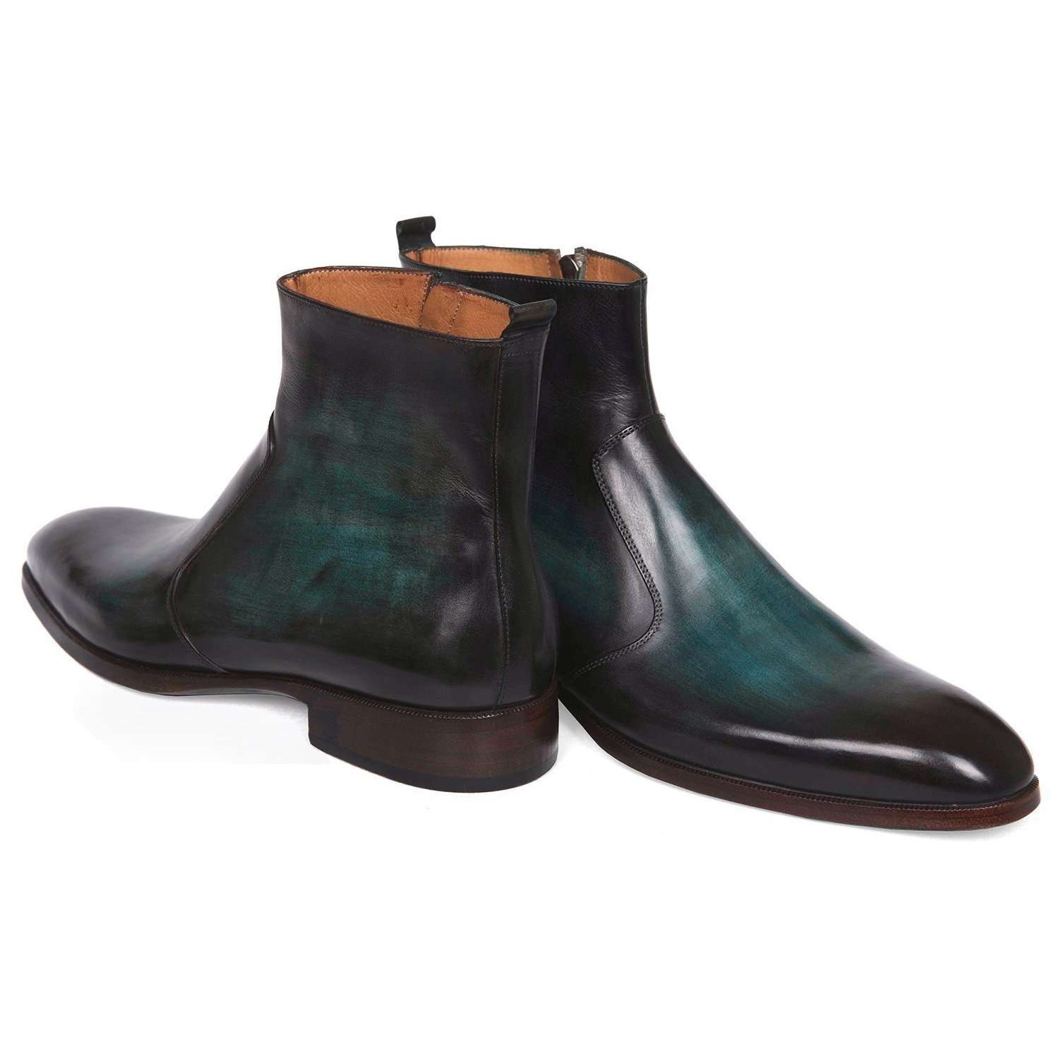 Paul Parkman Handmade Designer Shoes Turquoise Burnished Side Zipper Boots (PM5601)