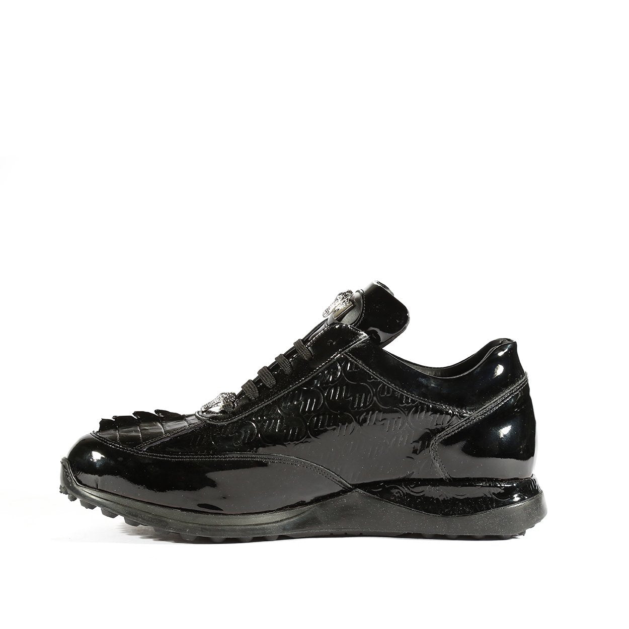 Mauri 8514 Blunt Men's Shoes Black Exotic Hornback / Embossed Patent Leather Casual Sneakers (MA5332)