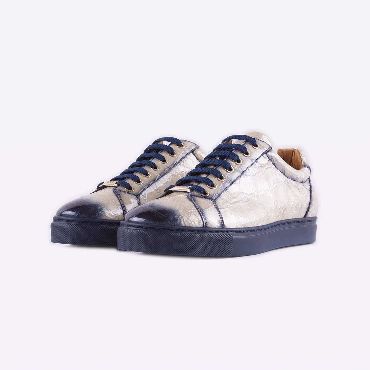 Mister 39610 Galar Men's Shoes Beige Crocodile Print / Patent Leather Casual Sneakers (MIS1023)