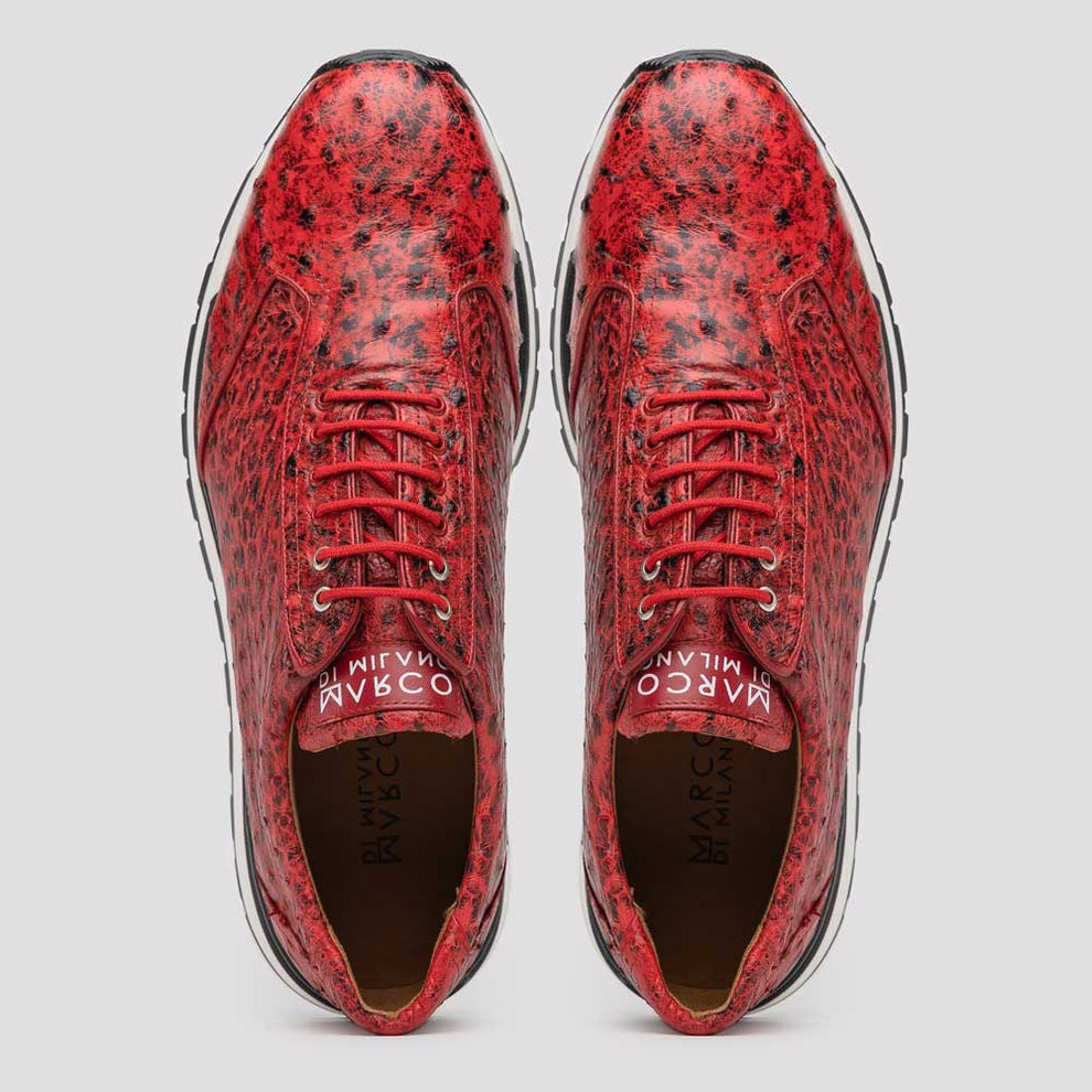 Marco Di Milano Scanno Men's Shoes Red Exotic Ostich Casual Sneakers (MDM1052)