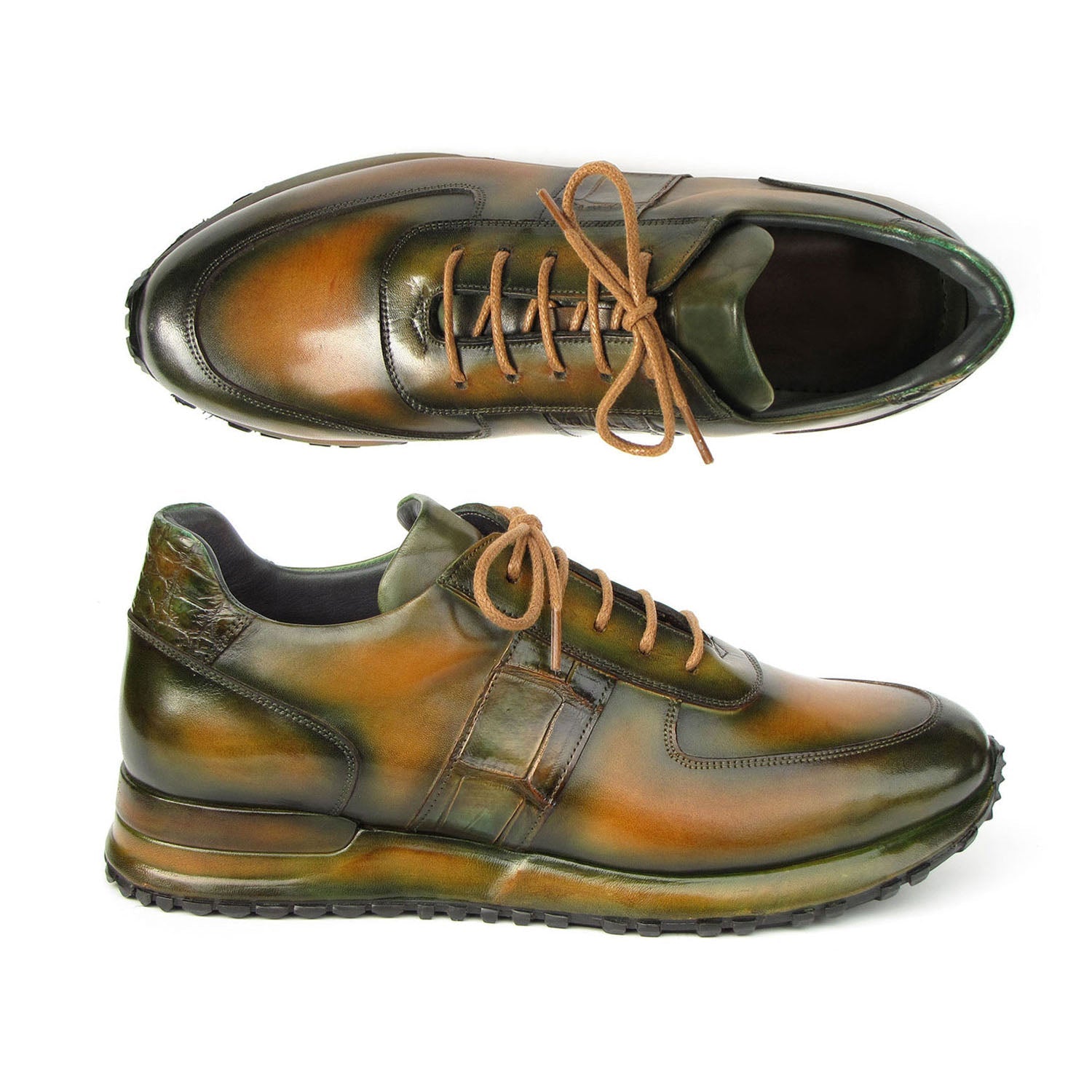 Paul Parkman LP208GRN Men's Shoes Green Hand-Painted Leather Sneakers (PM6409)