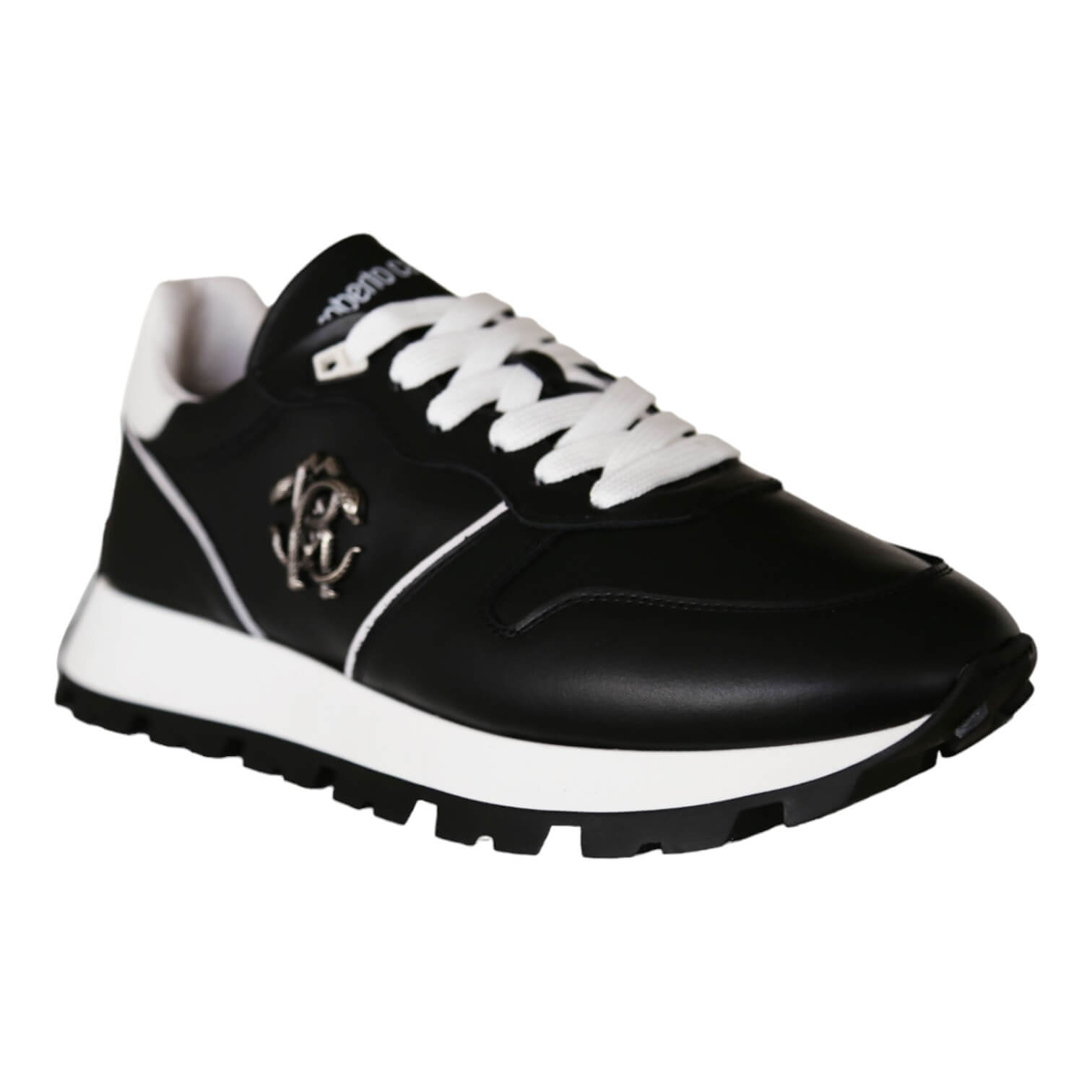 Roberto Cavalli 22541-A Men's Shoes Black Calf-Skin Leather Casual Sneakers (RC1003)