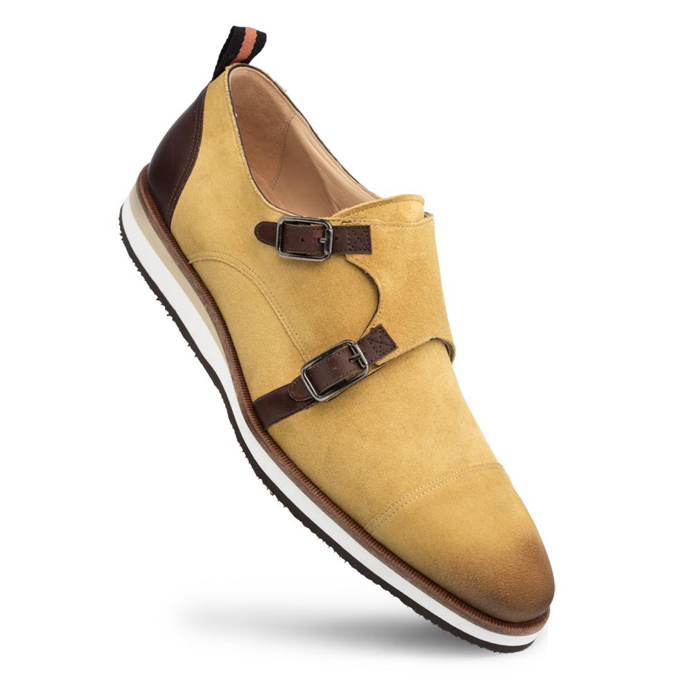 Mezlan 9972 R610 Men's Shoes Camel & Brown Suede / Calf-Skin Leather Monk-Straps Sneakers (MZ3364)