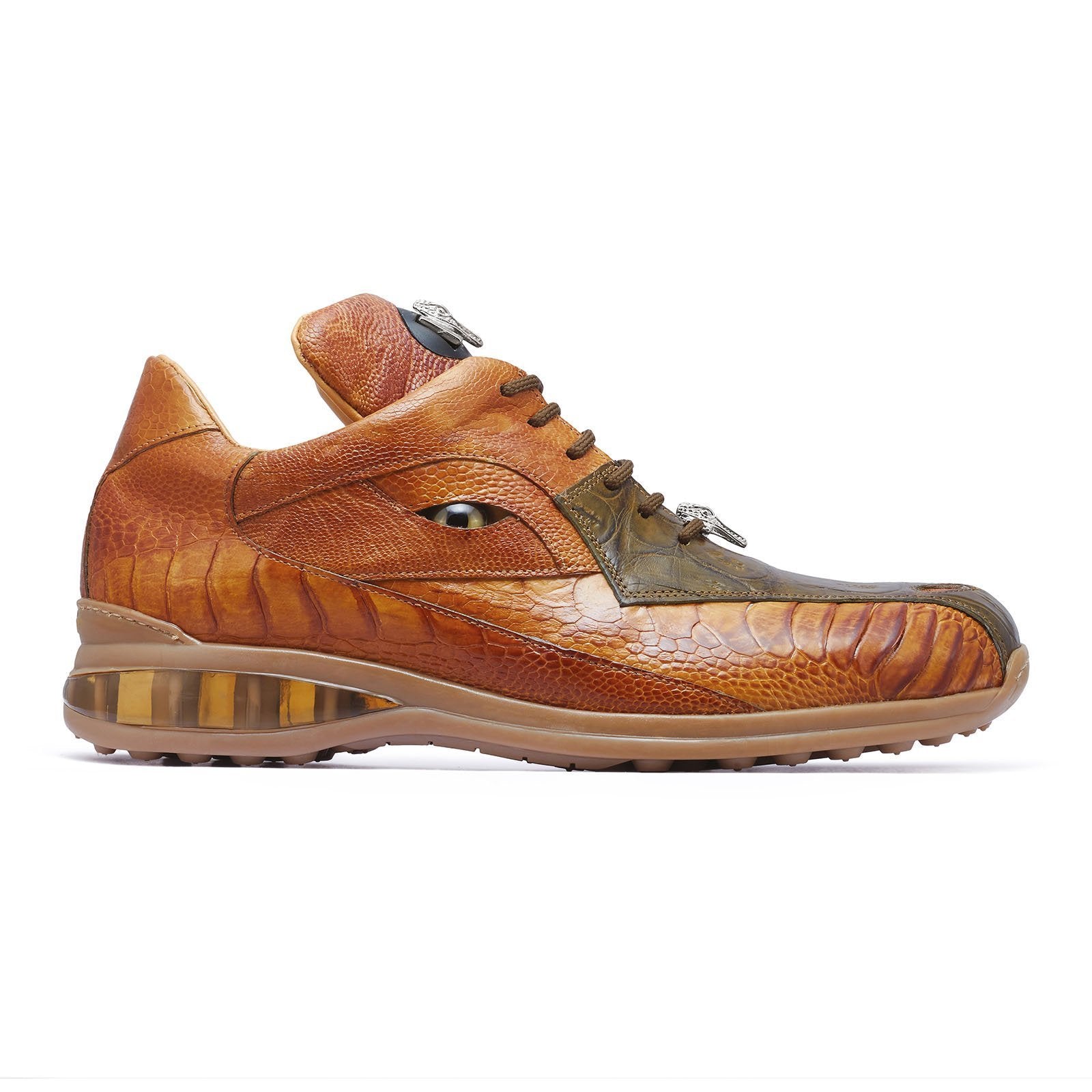 Mauri Apocalypse 8596 Men's Shoes Olive & Mustard Exotic Crocodile / Ostrich Leg Sneakers (MA5278)