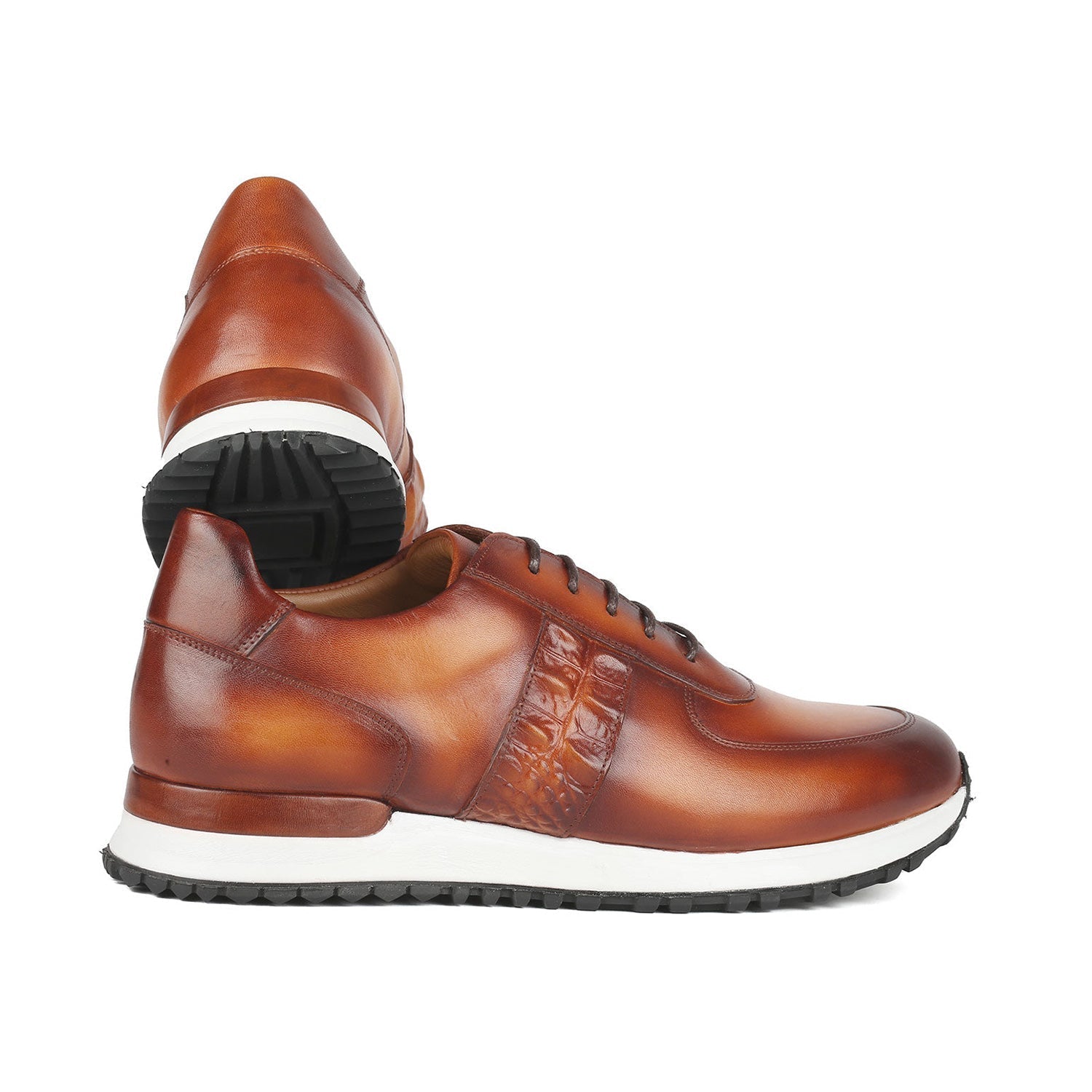 Paul Parkman LP208BRW Men's Shoes Brown Calf-Skin Leather Sneakers (PM6373)