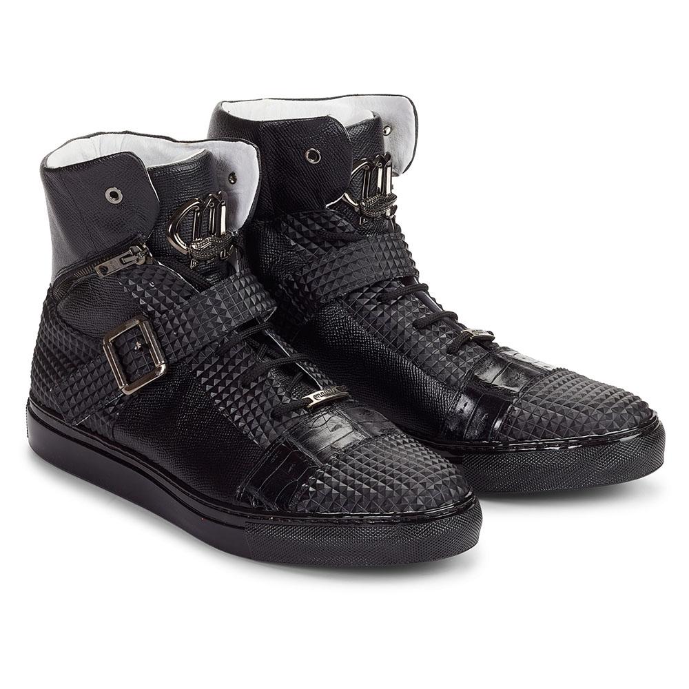 Mauri San Lorenzo 8515 Men's Shoes Fabric Baby Croc Calf Black Sneakers (MA4120)