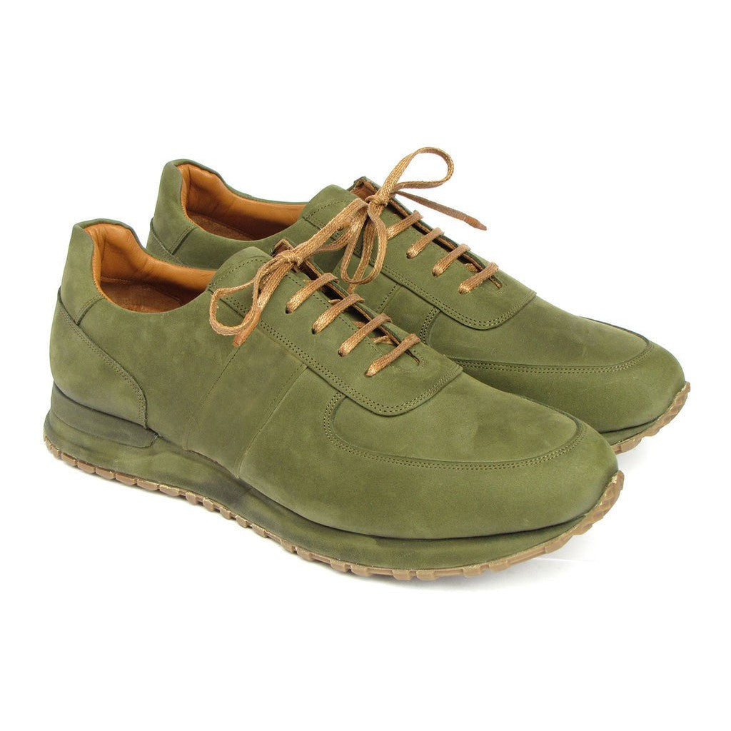 Paul Parkman LP207GRB Men's Shoes Green Nubuck Leather Sneakers (PM6430)