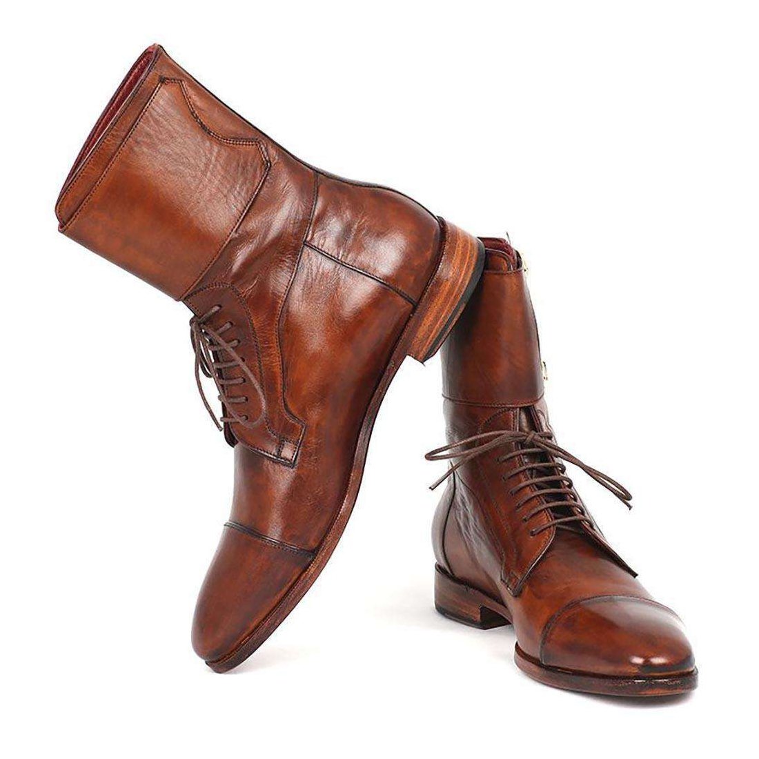 Paul Parkman Handmade Designer Shoes Men's Handmade Designer Shoes Calfskin High Boots Brown Boots (PM4029)