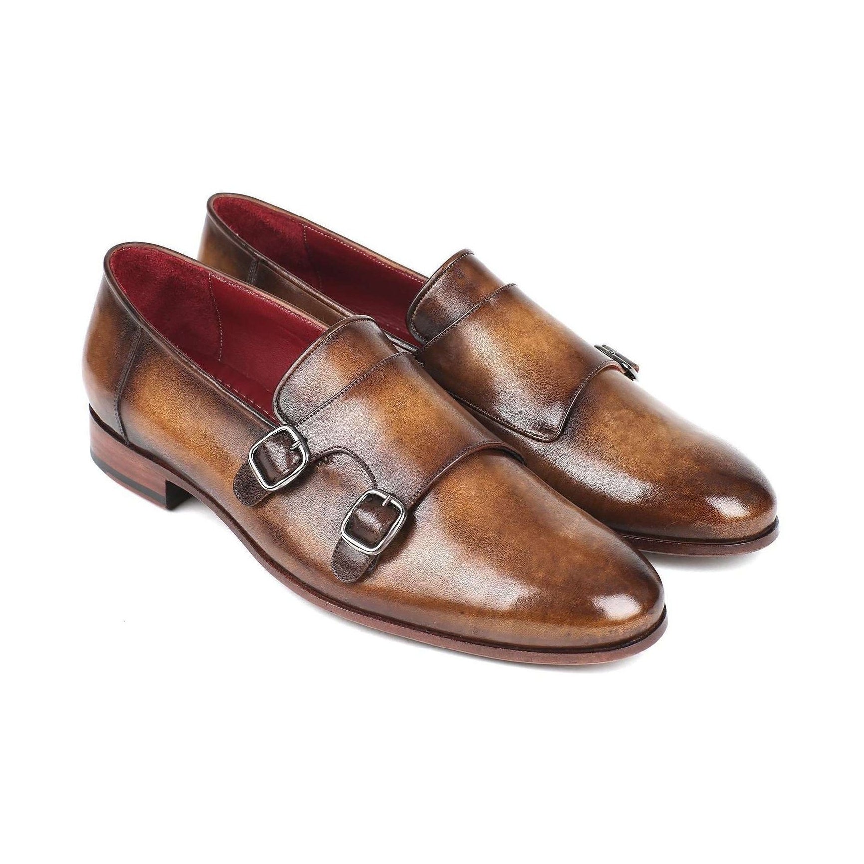 Paul Parkman Handmade Designer Shoes Men's Olive Calf-skin Leather Double Monkstrap Loafers HR67LV (PM5914)