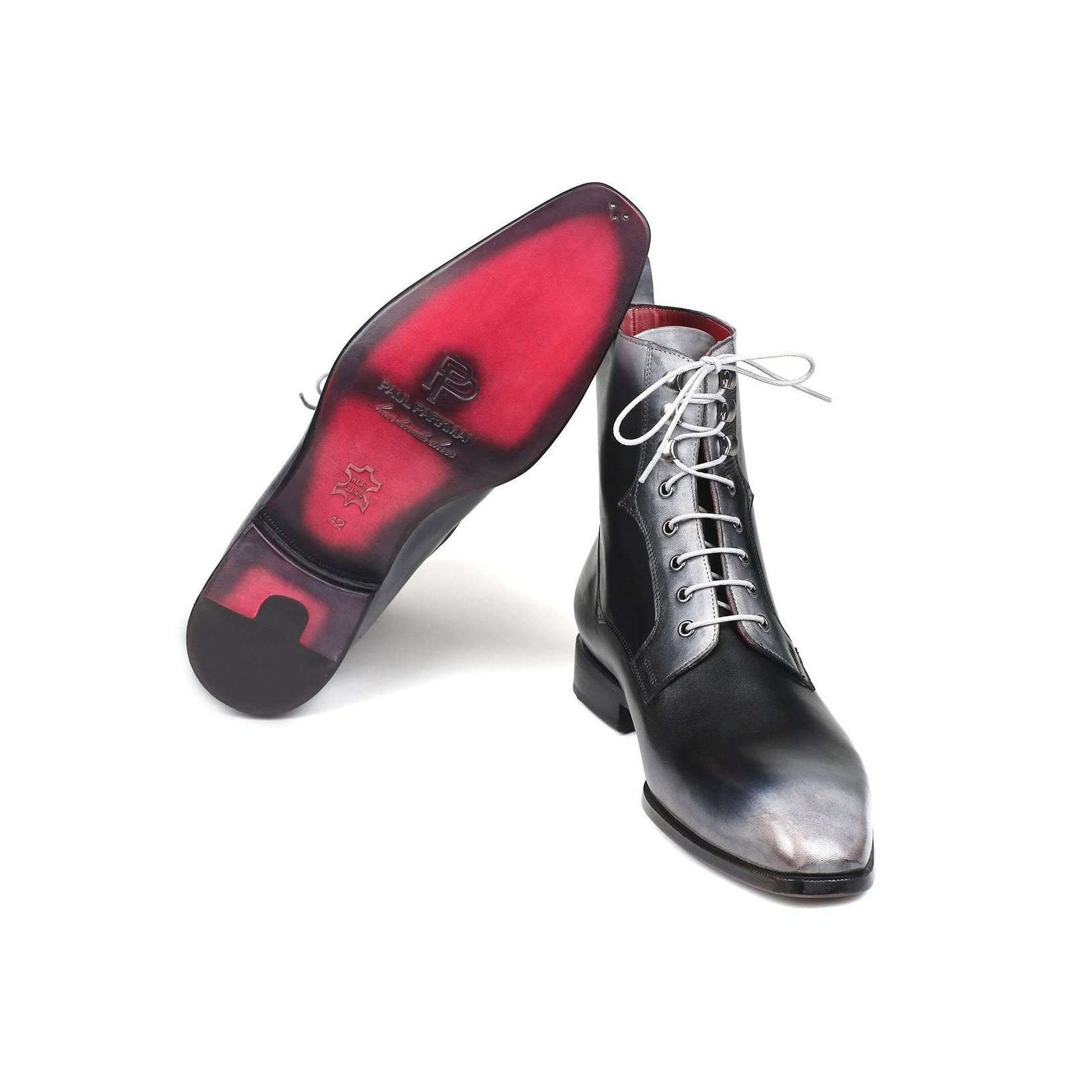 Paul Parkman Handmade Designer Shoes Men's Gray Burnished Leather Lace-Up Boots (PM5866)