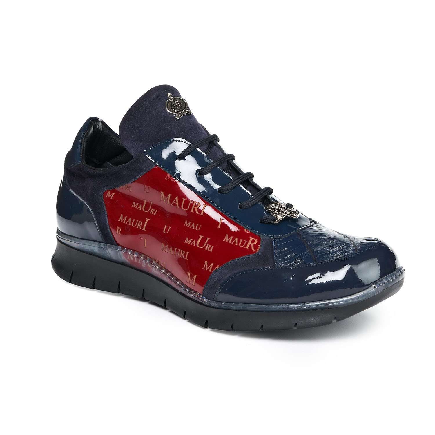 Mauri 8571 Legend Men's Designer Shoes Red and Wonder Blue Baby Crocodile / Suede / Patent Leather Sneakers (MA5025)