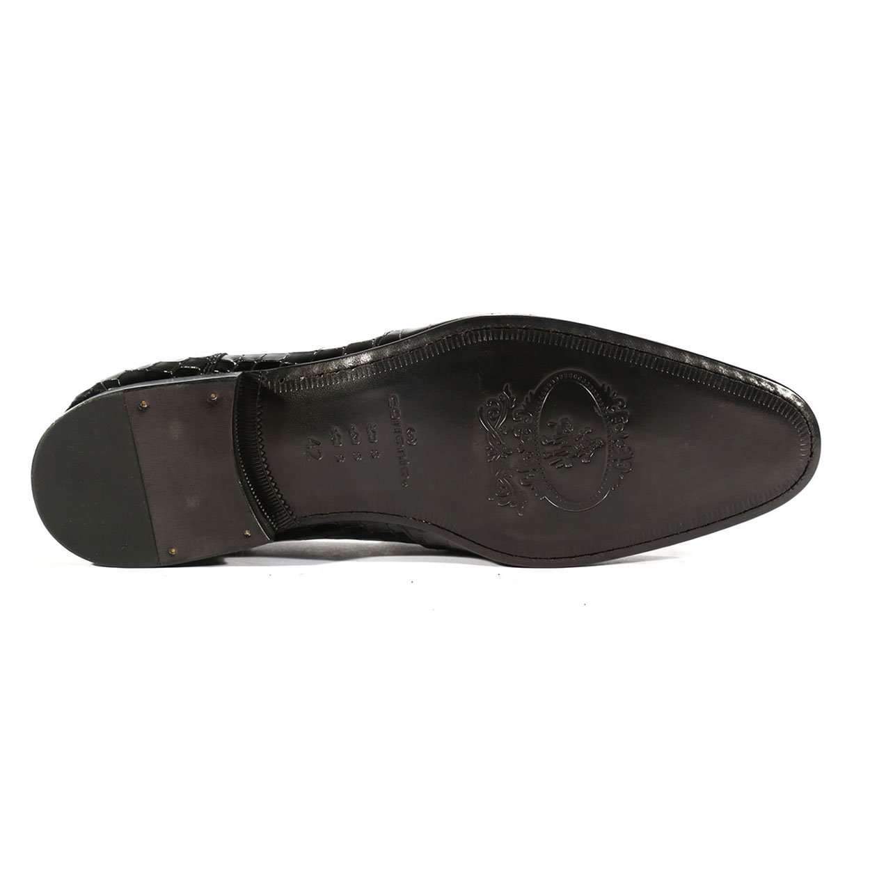 Corrente C123-3470 Men's Designer Shoes Black Alligator Print / Calf-Skin Leather Loafers (CRT1016)