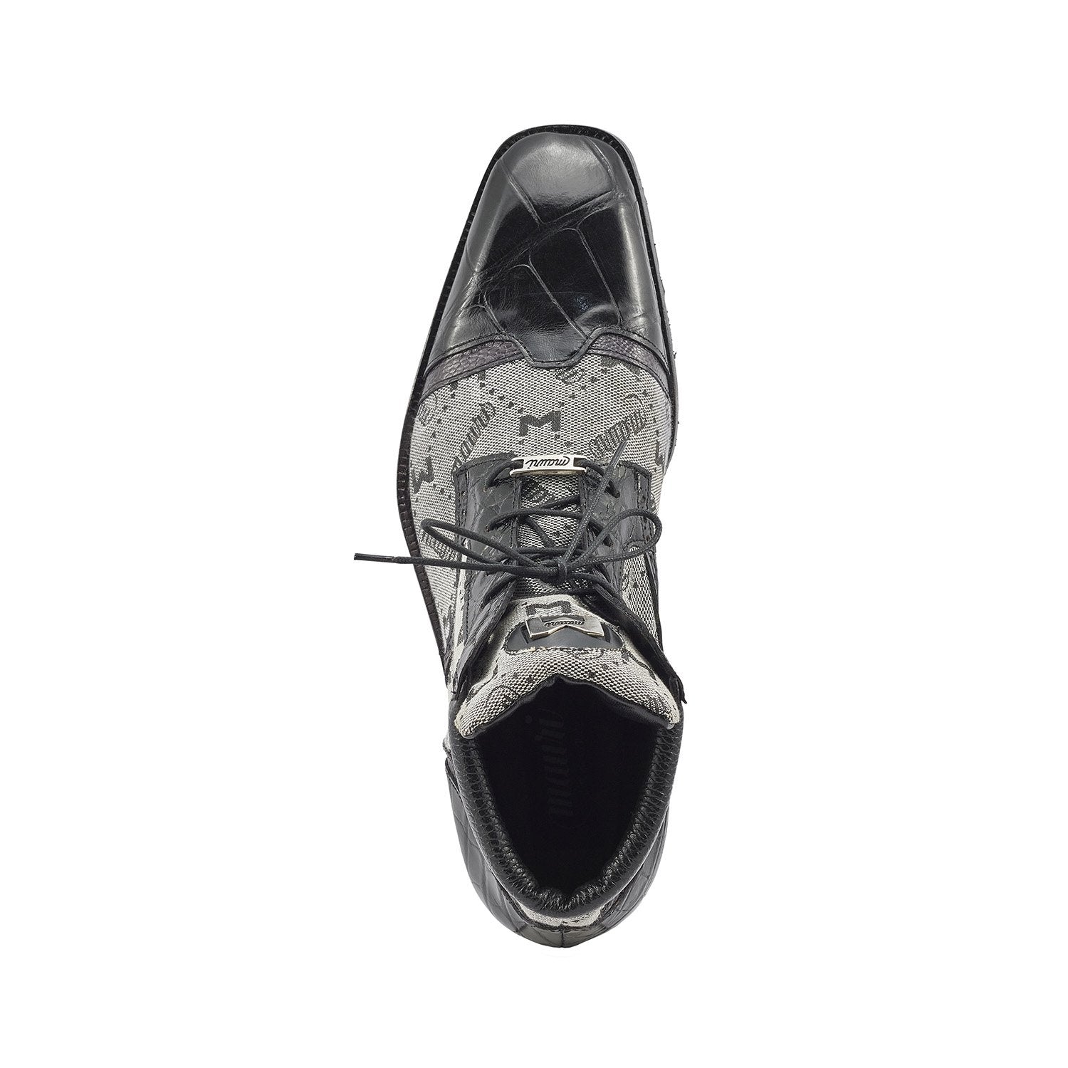 Mauri 3069 Jetset Men's Shoes Black & Gray Exotic Alligator / Ostrich Leg / Mauri Fabric Derby Boots (MA5396)