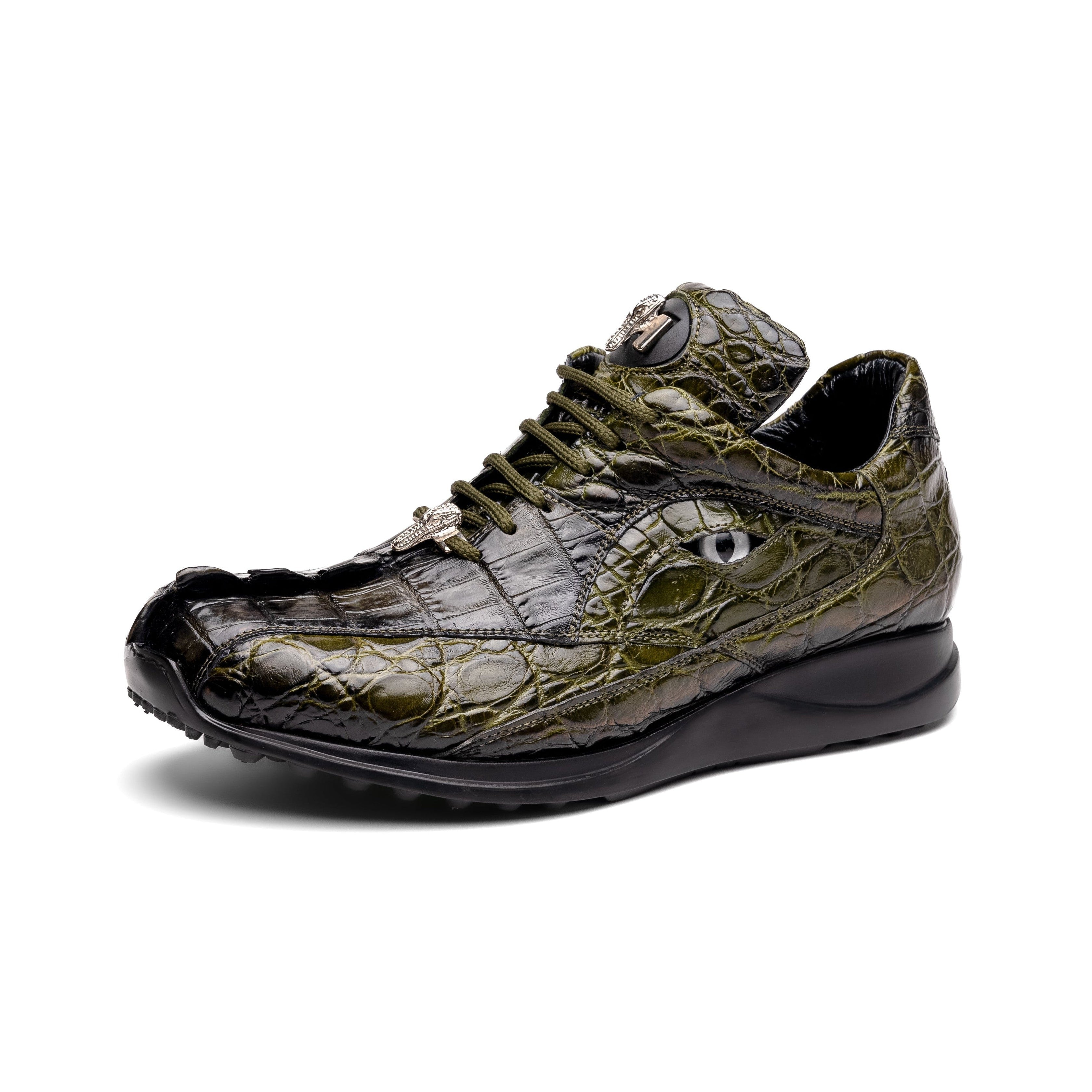 Mauri Hazard 8596-3 Men's Shoes Money Green with Black Finished Exotic Alligator / Hornback Sneakers (MA5566)