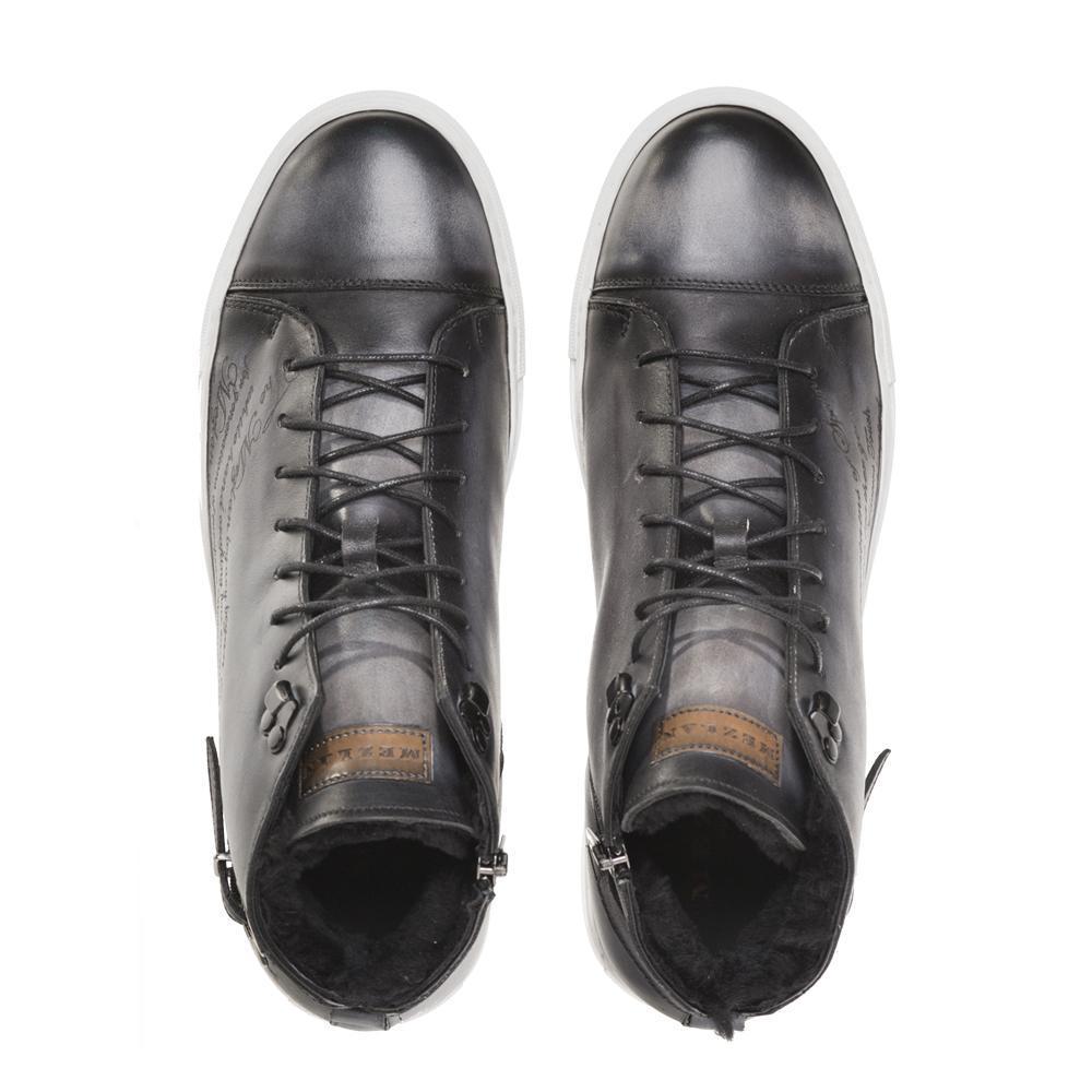 Mezlan A20044 Men's Shoes Gray Patina Leather Etched Hi-Top Sneakers (MZS3415)