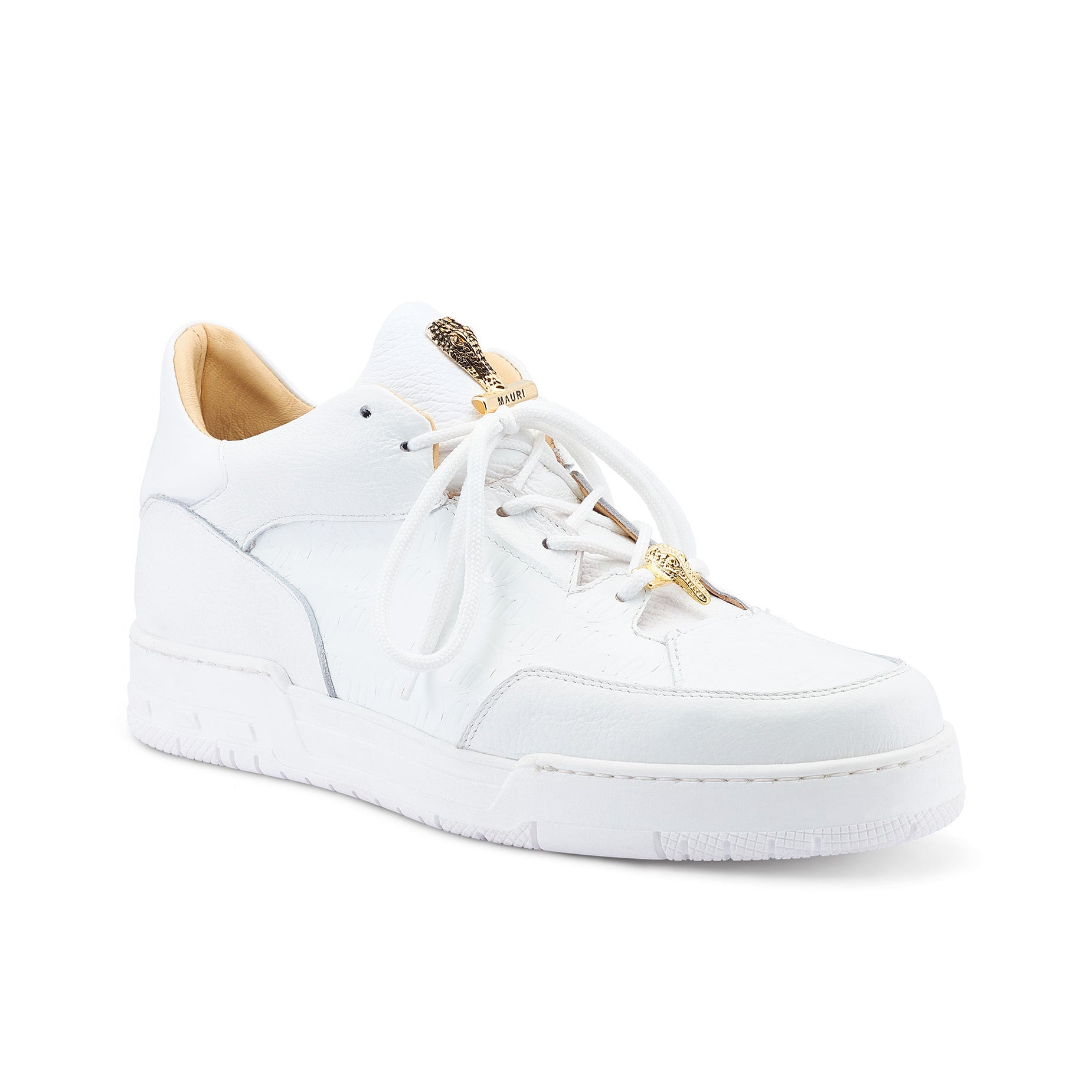Mauri Ghost 8423 Men's Shoes White Crocodile / Patent & Calf-Skin Leather Casual Sneakers (MA5534)