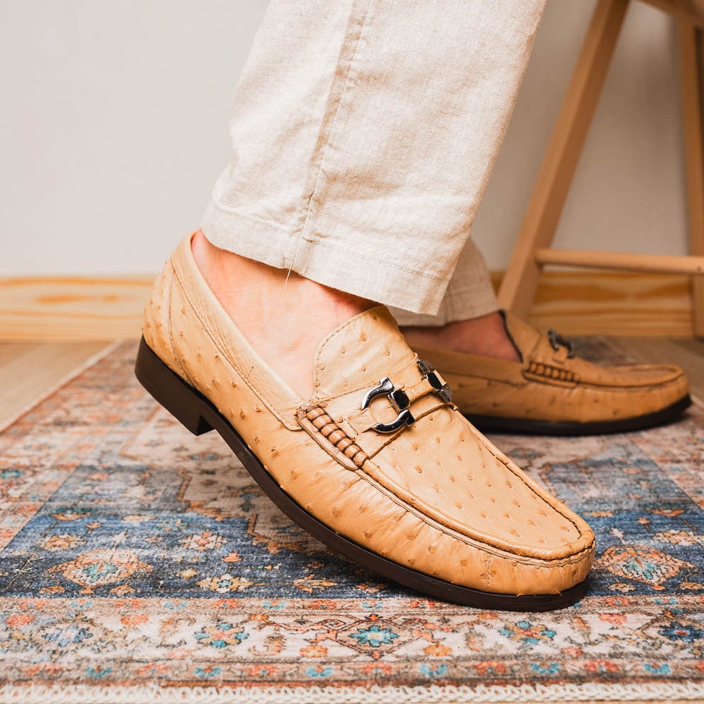 Marco Di Milano Ferrioni Men's Shoes Exotic Ostrich Horsebit Moccasin loafers (MDM1171)