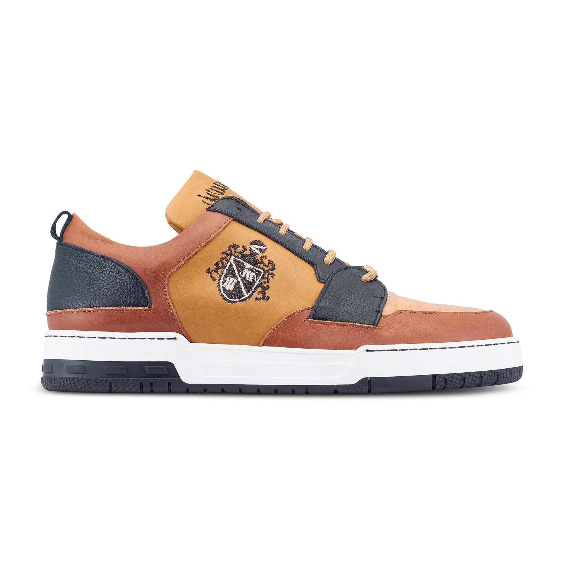 Mauri Crest 8461 Men's Shoes Cognac, Dune & Black Exotic Crocodile / Calf-Skin Leather Casual Sneakers (MA5493)