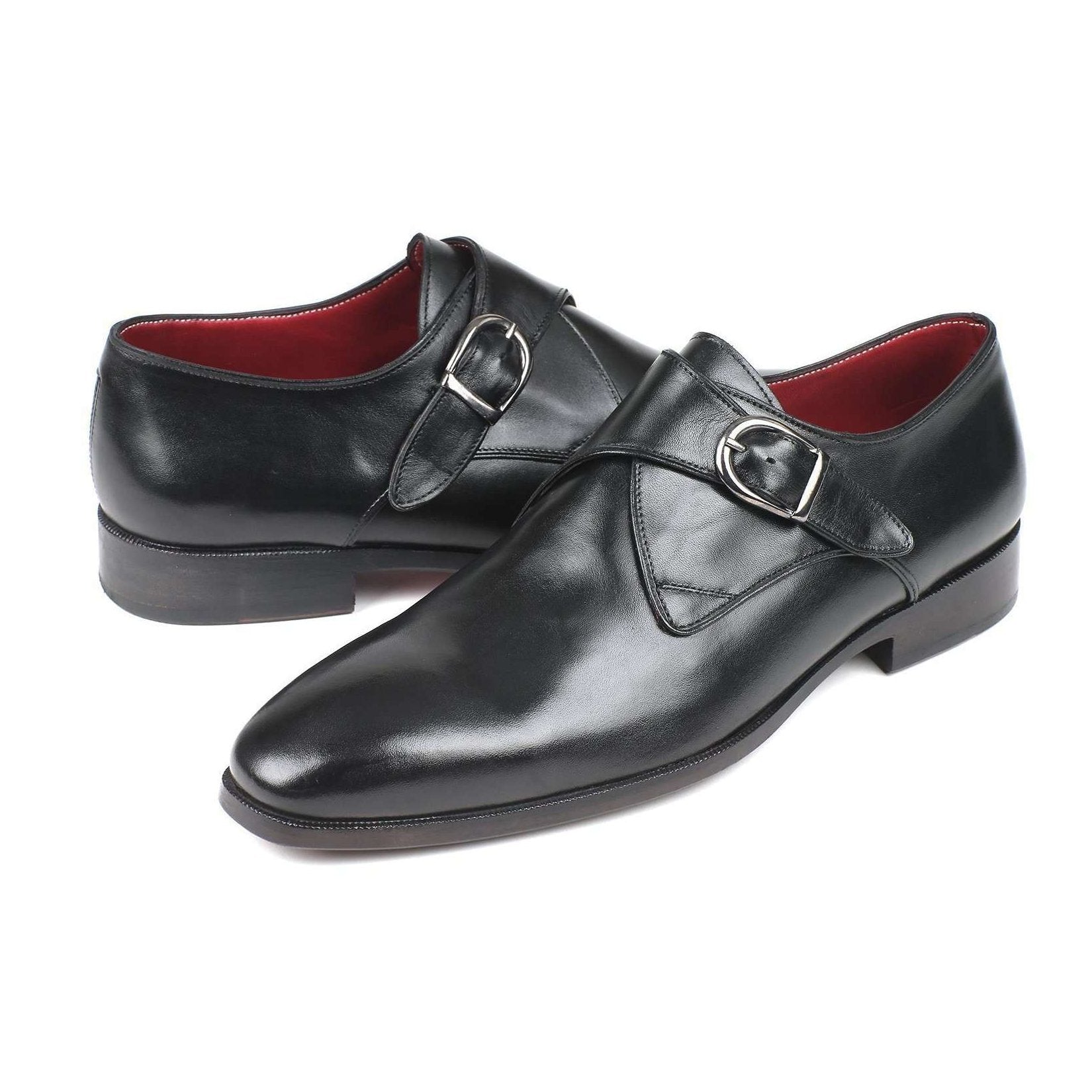 Paul Parkman Handmade Designer Shoes Black Leather Single Monkstraps Loafers (PM5863)