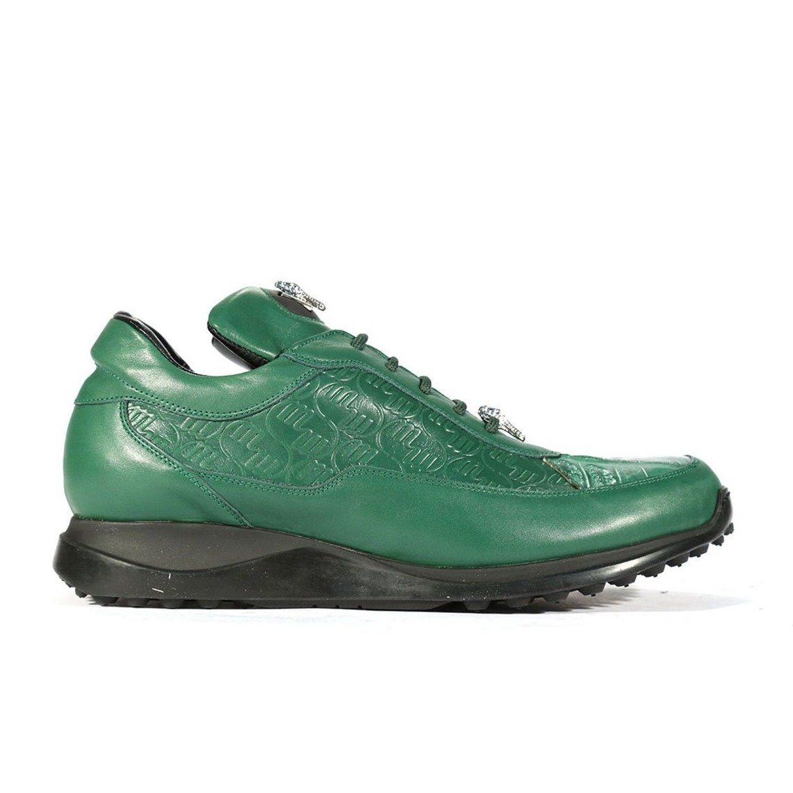 Mauri 8900/2 Italian Men's Designer Shoes Green Exotic Crocodile / King Nappa Embossed Casual Sneakers (MAS5282)