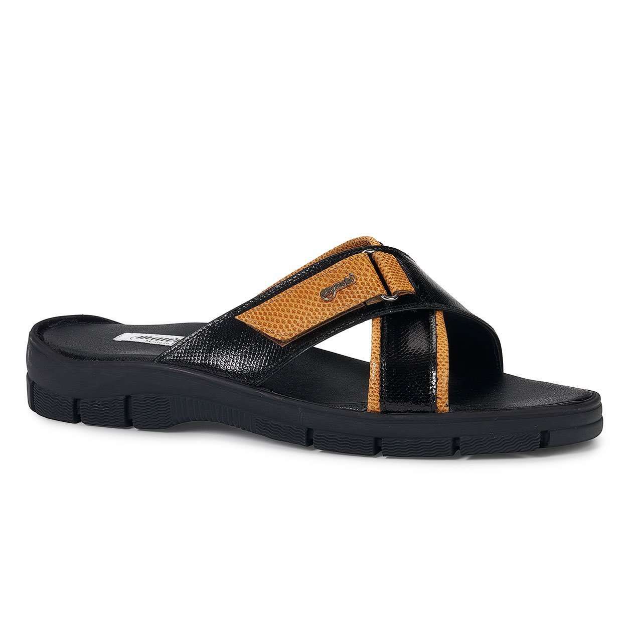 Mauri Designer Shoes Exotic Skin Men's Ostrich & Frog Black Sandals 5063 (MA4920)
