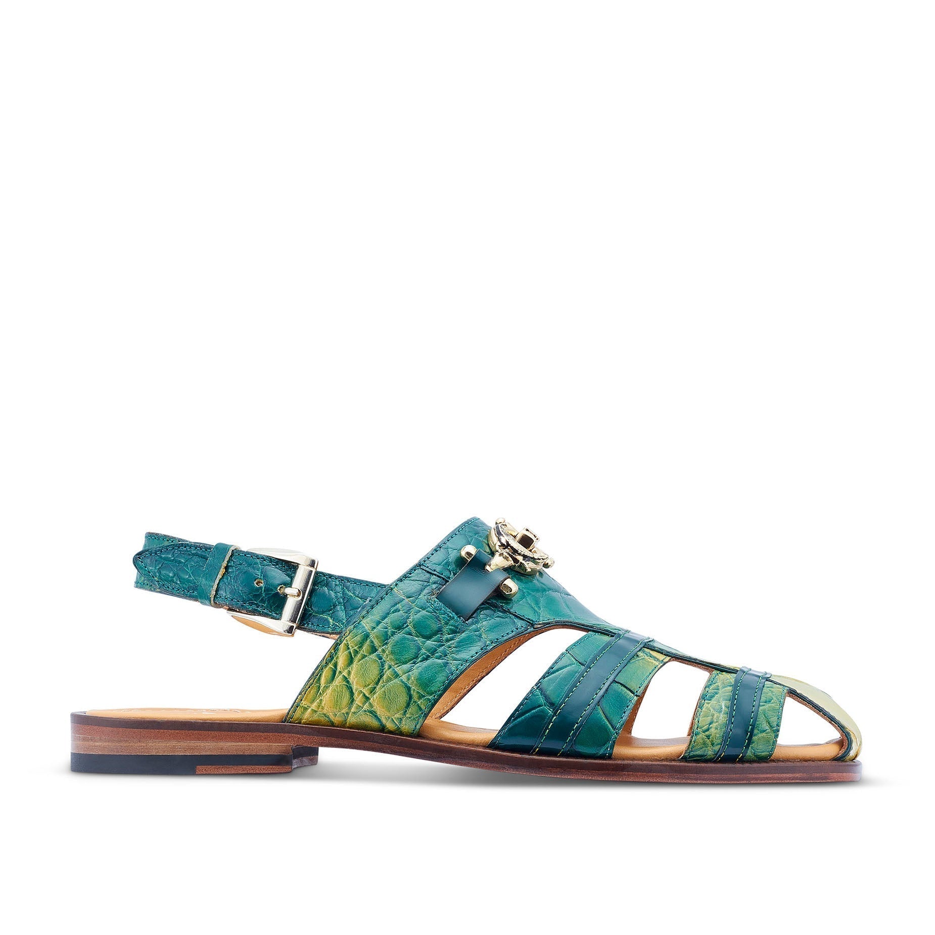 Mauri 5128 Tarragon Men's Shoes Multi Green Exotic Alligator Horsebit Sandals (MAS5424)