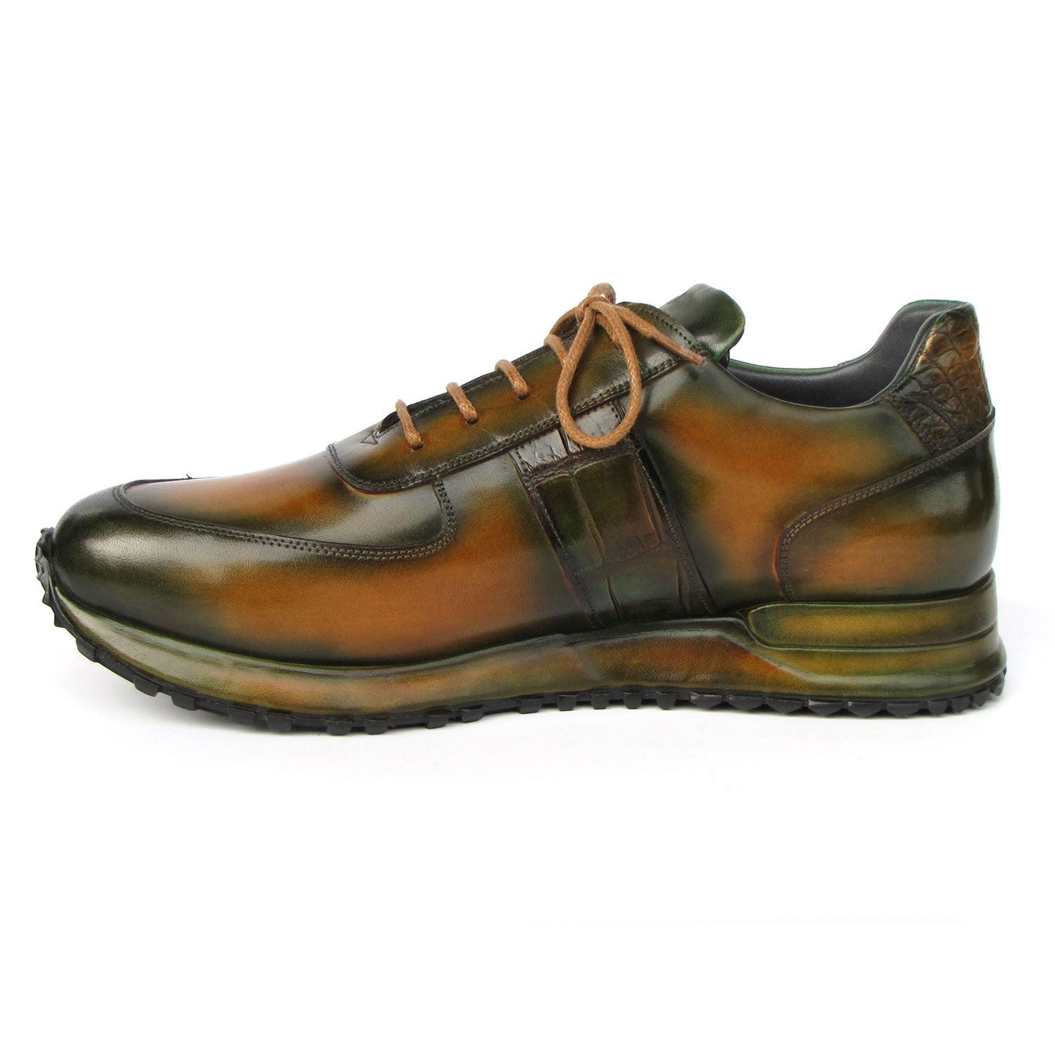 Paul Parkman LP208GRN Men's Shoes Green Hand-Painted Leather Sneakers (PM6409)