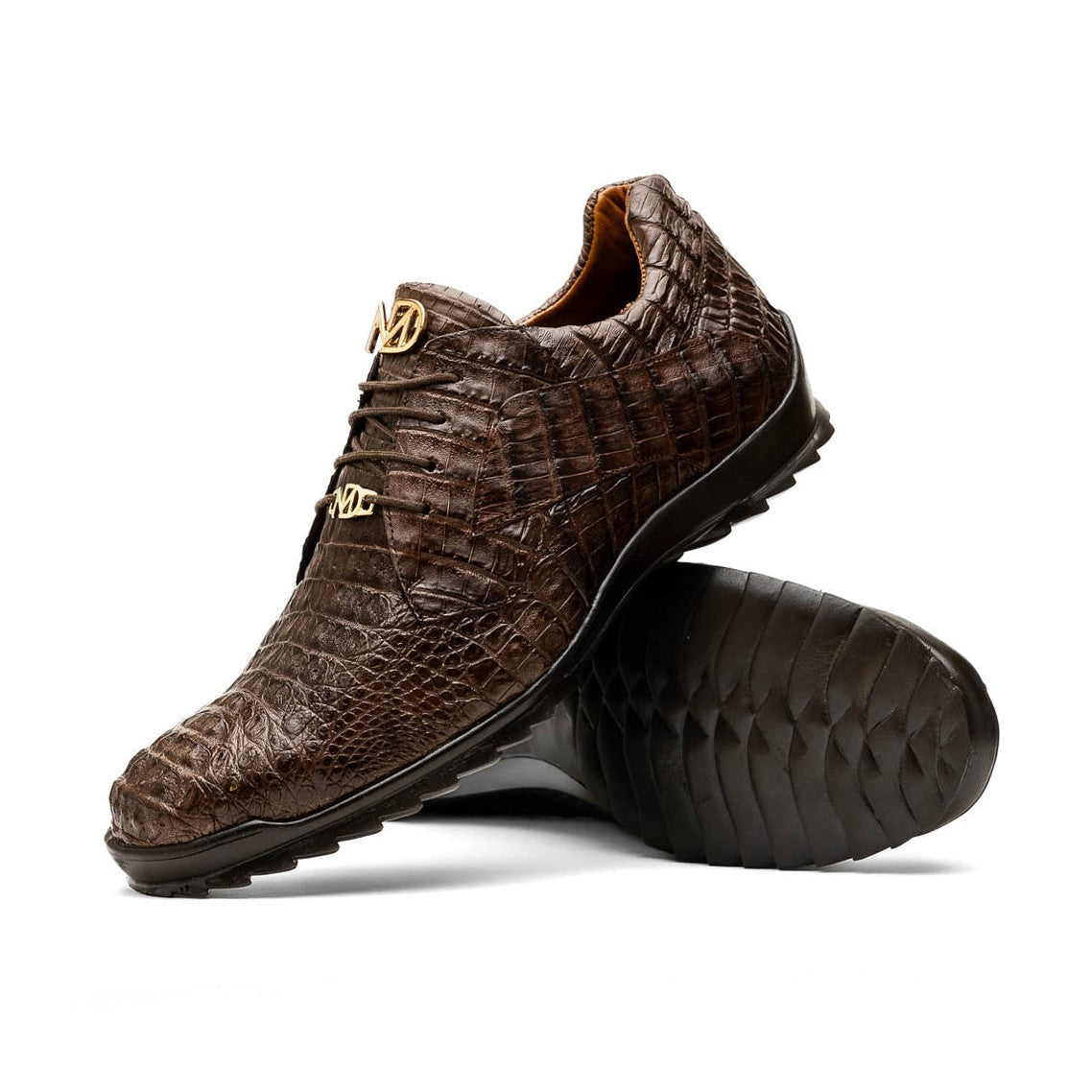 Marco Di Milano Kratos Men's Shoes Brown Exotic Caiman Crocodile Sport Sneakers (MDM1176)