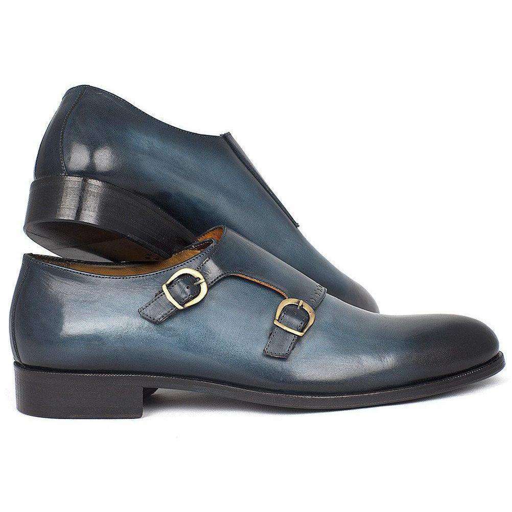 Paul Parkman Handmade Designer Shoes Navy Double Monkstrap Loafers (PM5410)