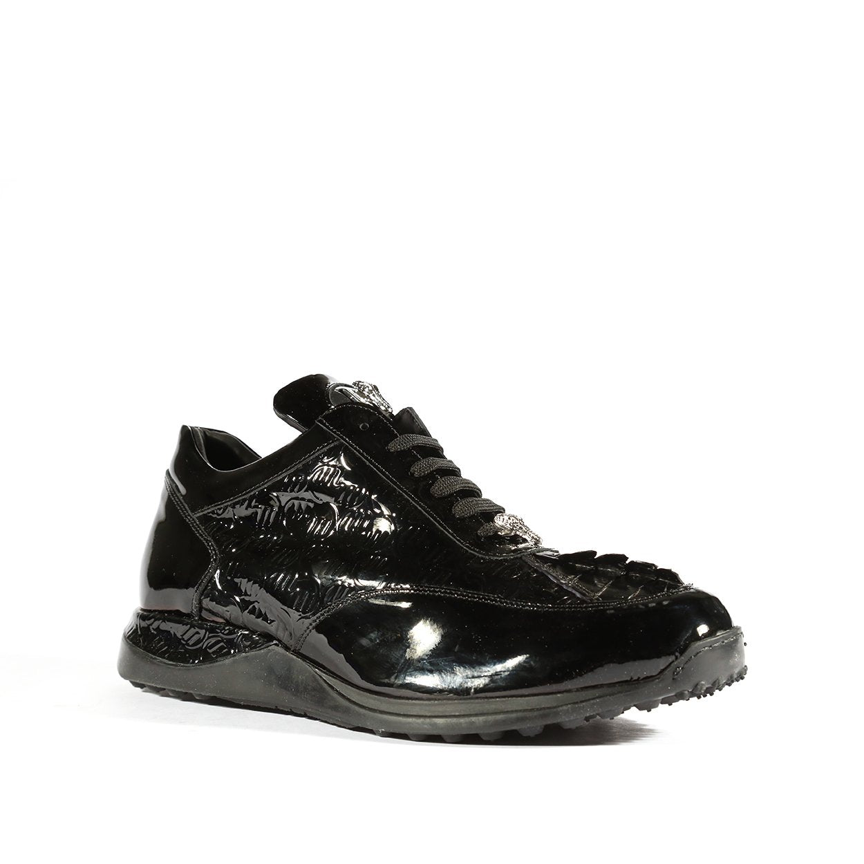 Mauri 8514 Blunt Men's Shoes Black Exotic Hornback / Embossed Patent Leather Casual Sneakers (MA5332)