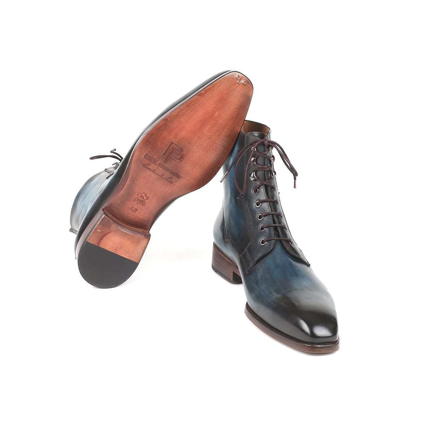 Paul Parkman Handmade Designer Shoes Men's Blue & Brown Calf-skin Leather Boots (PM5652)
