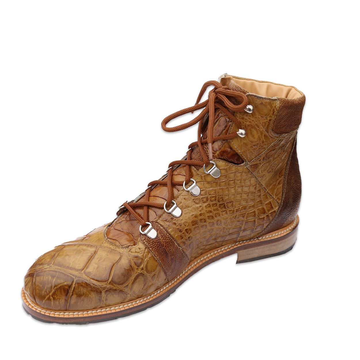 Mauri Pathfinder Men's Designer Shoes Mustard Brown Body Alligator and Ostrich Leg Boots (MAS5011)