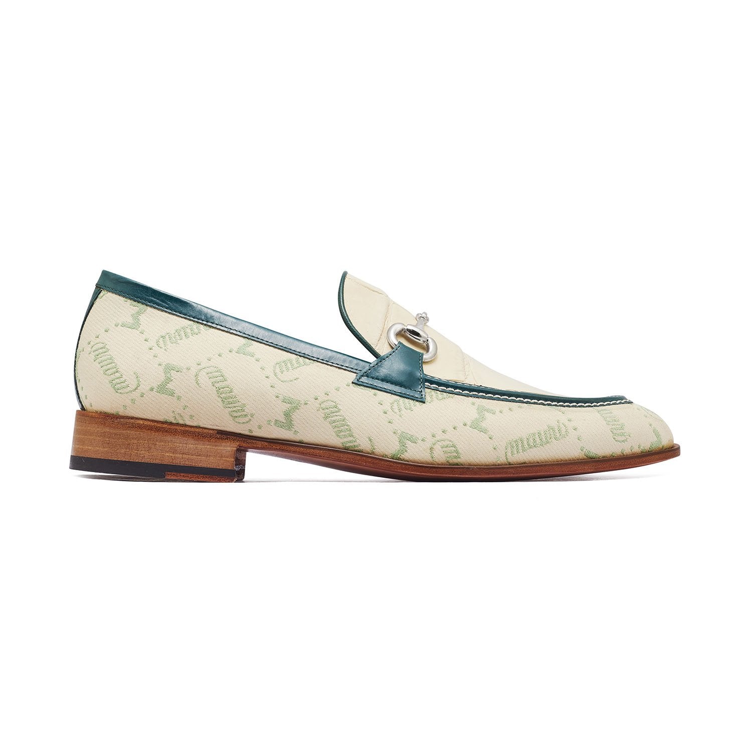 Mauri 4983 Bahamas Men's Shoes Spring Clean, Cream & Hunter Green Exotic Alligator/ Fabric / Calf-Skin Leather Loafers (MA5302)