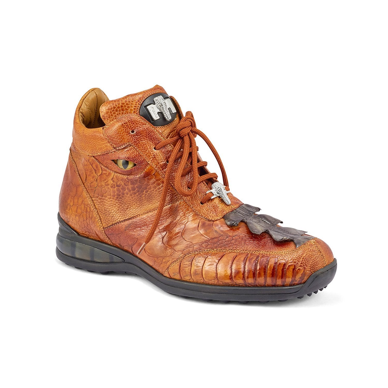 Mauri 8405/1 Venom Men's Shoes Mustard & Olive Exotic Hornback Tail / Ostrich Leg Eyes Casual Sneakers (MA5389)