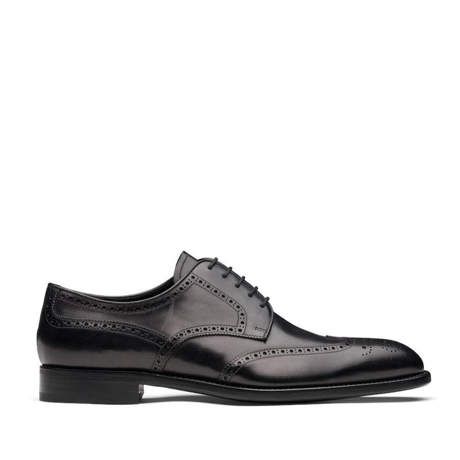 Prada 2EB109-3F33 Men's Shoes Black Calf-Skin Leather Derby Oxfords (PRM1026)