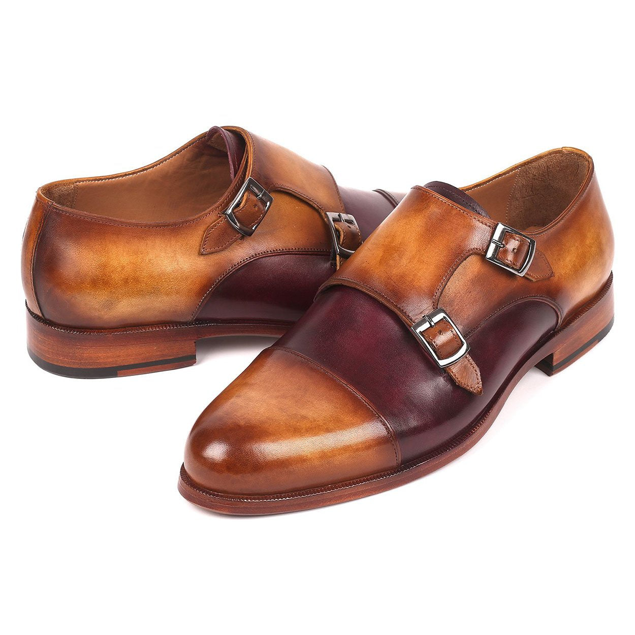 Paul Parkman Men's Brown and Purple Captoe Double-Monkstraps Loafers 045BP17 (PM6158)