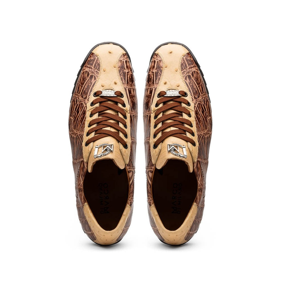 Marco Di Milano Saulo Men's Shoes Green & Cognac Exotic Ostrich / Alligator Casual Sneakers (MDM1045)
