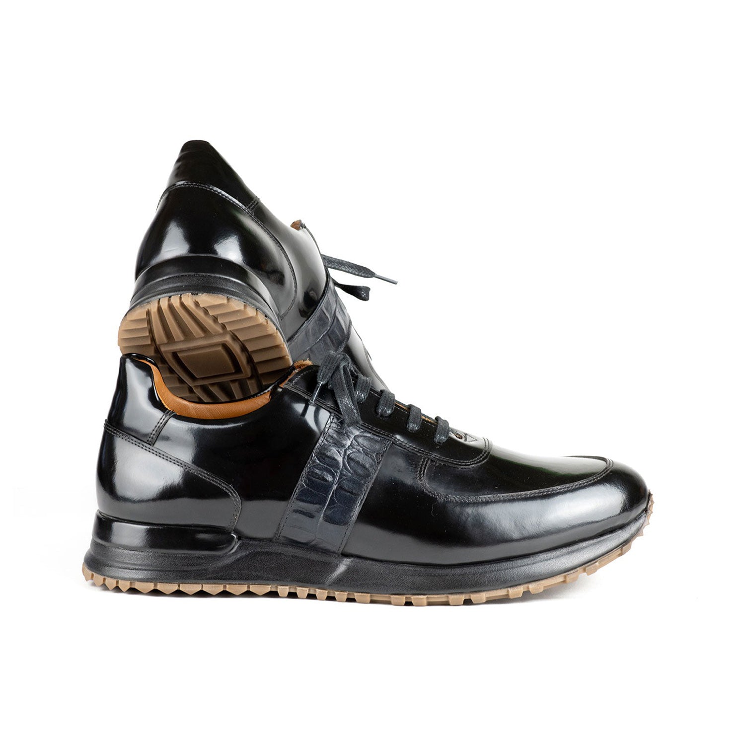Paul Parkman LP208BLK Men's Shoes Black Polished Leather Sneakers (PM6421)