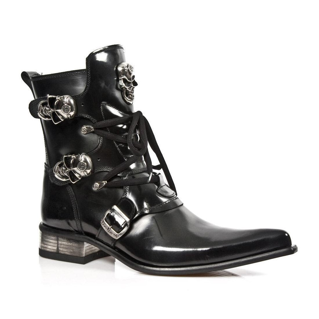 New Rock M-2284-C10 Men's Designer Shoes Black Calf-Skin Leather Ankle Boots (NRS1271)