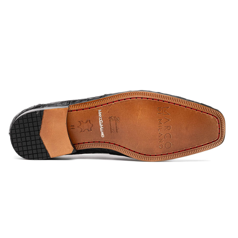 Marco Di Milano Landro Men's Shoes Black Exotic Crocodile Horsebit Loafers (MDM1023)