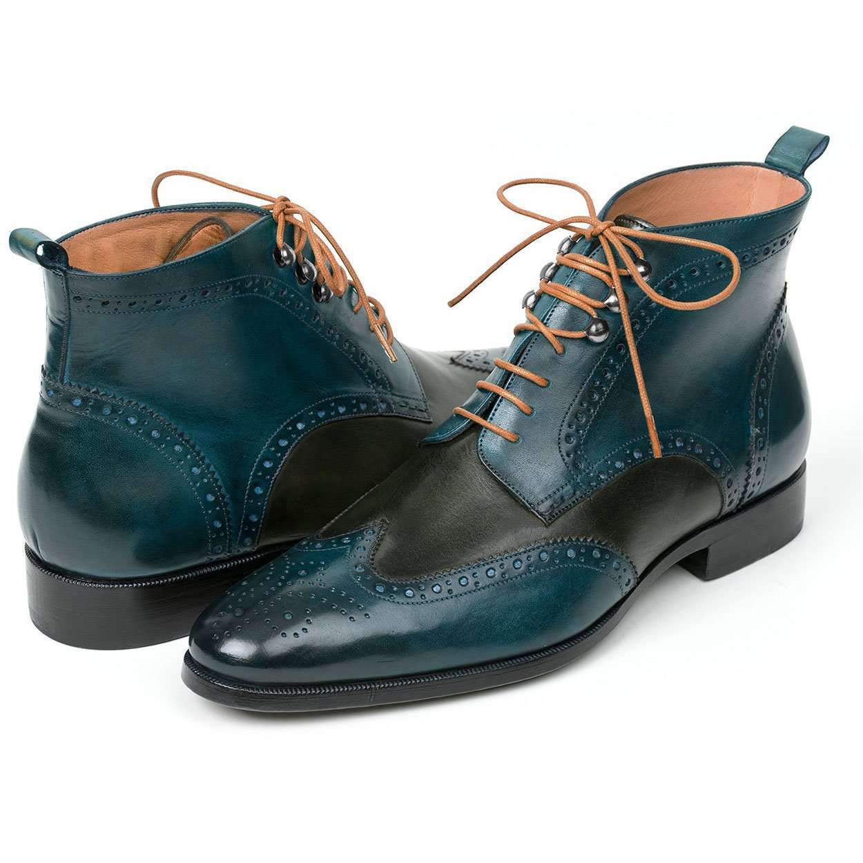 Paul Parkman Men's Green and Blue Calf-Skin Leather Wing Tip Ankle Boots PT777GRN (PM6139)