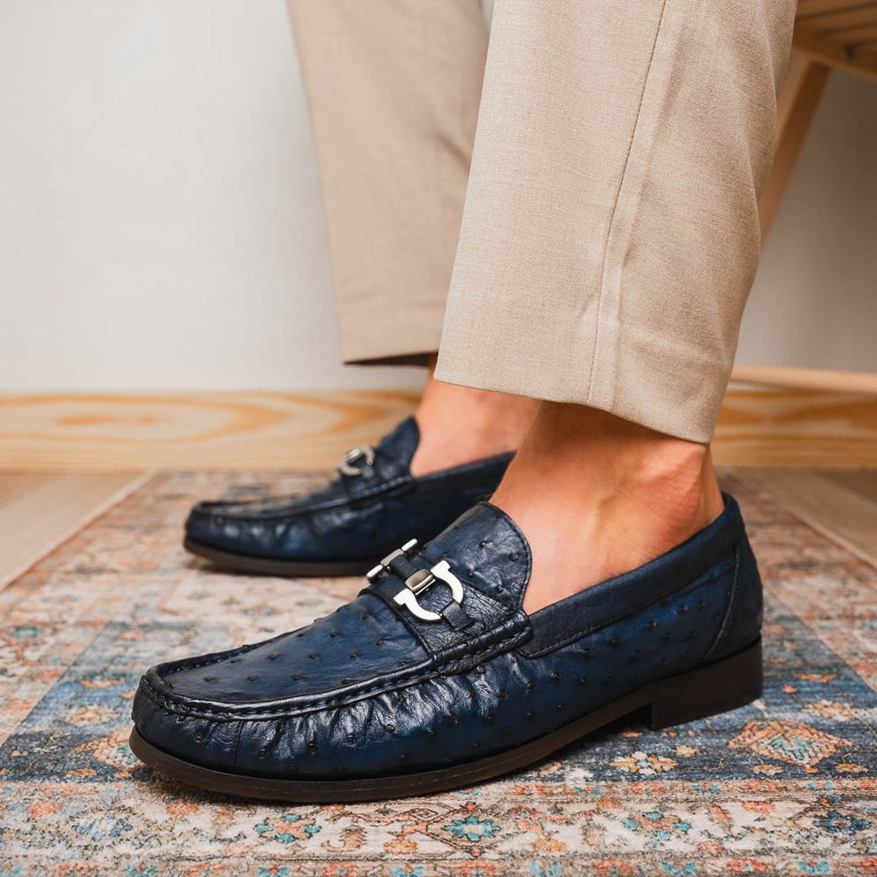 Marco Di Milano Ferrioni Men's Shoes Exotic Ostrich Horsebit Moccasin loafers (MDM1171)