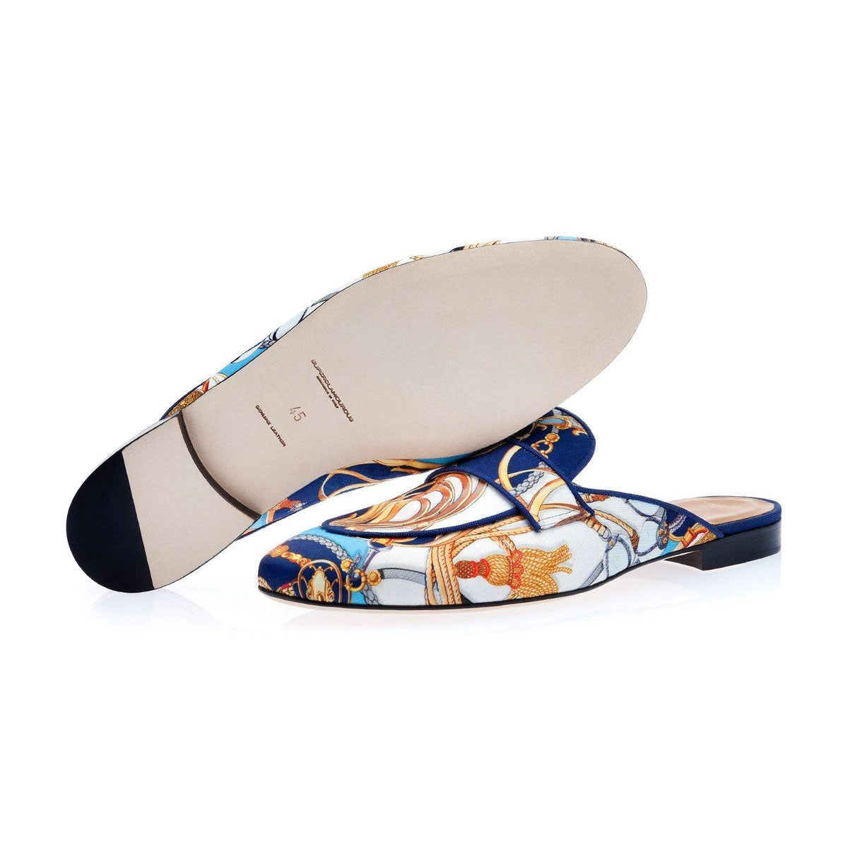 SUPERGLAMOUROUS Bolero Cavallerizza Men's Shoes Navy Satin Slipper Mules (SPGM1014)