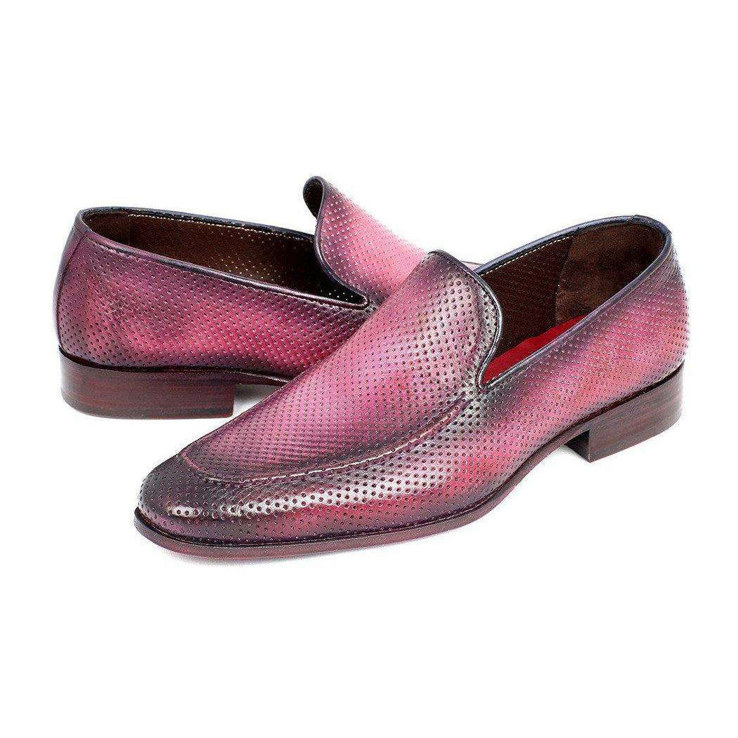 Paul Parkman Handmade Designer Shoes Perforated Leather Purple Loafers (PM5451)
