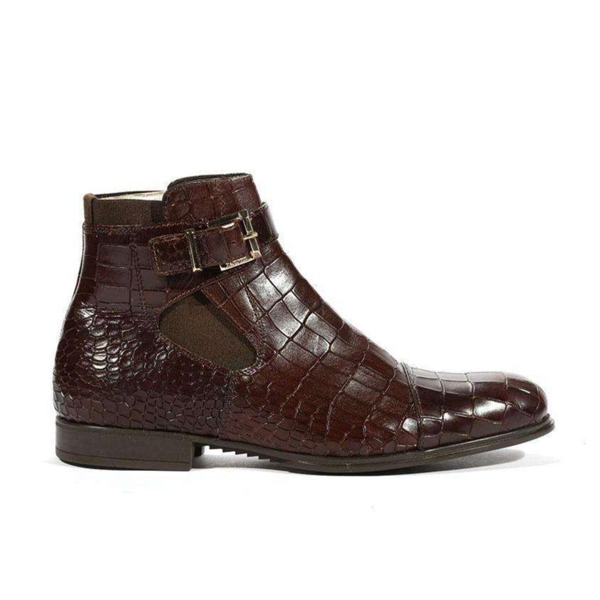 Cesare Paciotti Luxury Italian Men's Buckhold Boots Croc Print Cocoo Lux Caffe SL Designer Shoes (CPM5427)