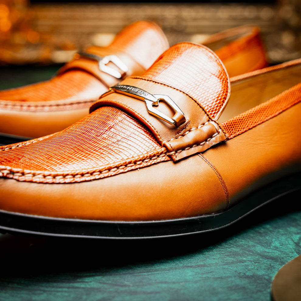 Marco Di Milano Hugo Men's Shoes Honey Exotic Lizard / Calf-Skin Leather Horsebit Loafers (MDM1085)