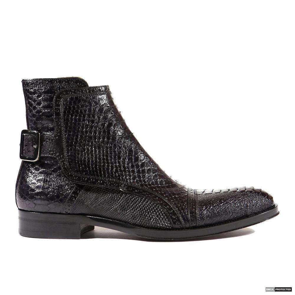 Jo Ghost Men's Italian Zampa Struzzo Crust Black Boots (JG4049)