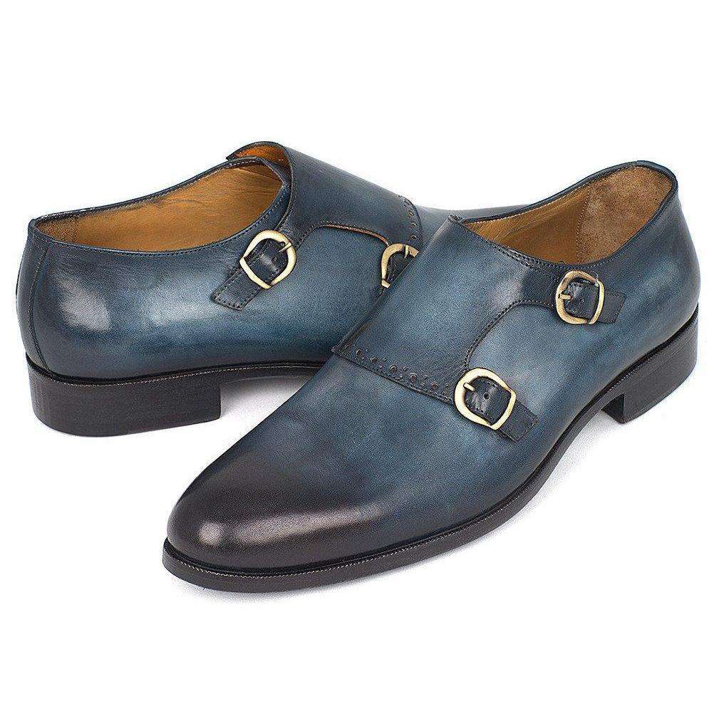 Paul Parkman Handmade Designer Shoes Navy Double Monkstrap Loafers (PM5410)