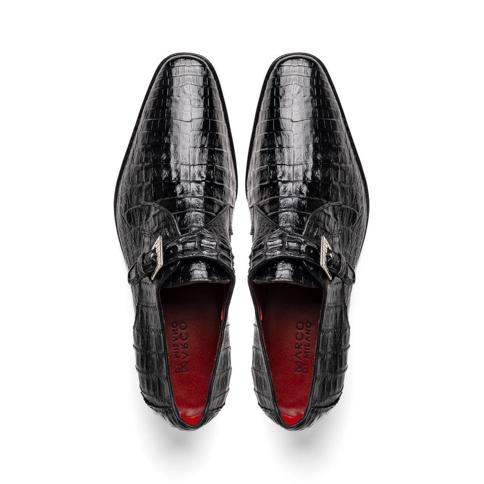 Marco Di Milano Rovigo Men's Shoes Wine Exotic Crocodile Skin Single Monk-Strap Loafers (MDM1000)